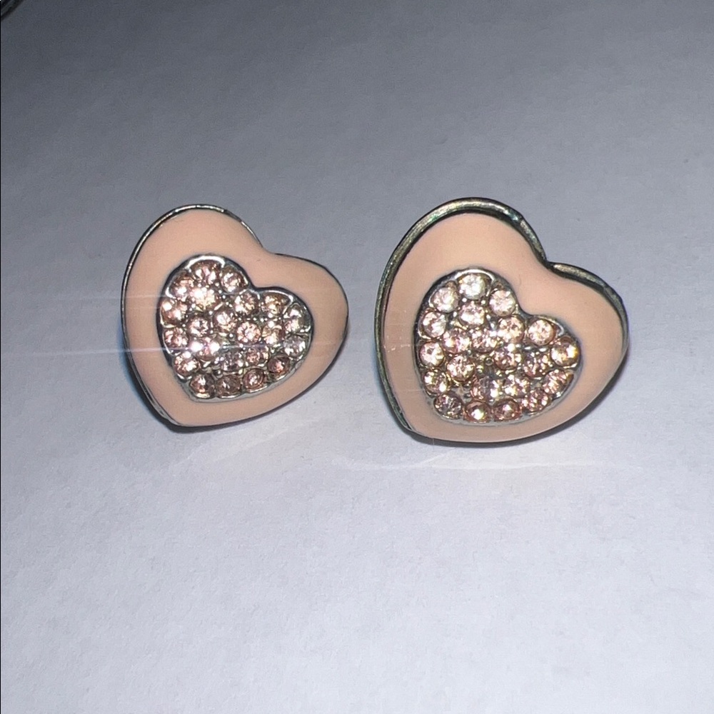 Juicy Couture Heart Stud Earrings in Pink Peach and Gold